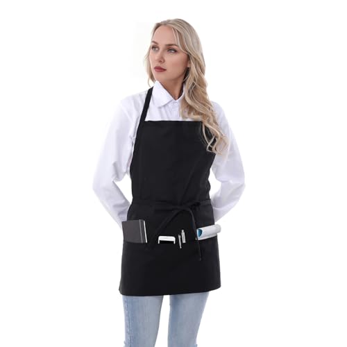 TURLAT Aprons for Women Men Kitchen Cooking Short Apron with 3 Pockets Work Chef Baking Gardening Server Unisex Apron - Black