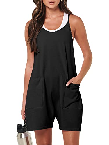 ANRABESS Women's Summer Casual Sleeveless Rompers Loose Spaghetti Strap Shorts Overalls Jumpsuit with Pockets - X-Large - 01-black