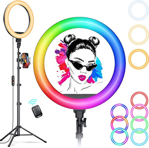 10" RGB Ring Light with Stand and Phone Holder, Selfie Ring Light for for Tiktok/YouTube/Zoom/Photography - 13 Color