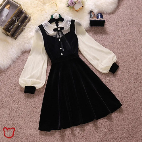 Dahlia Gothic Shirt Dress - Black / XL