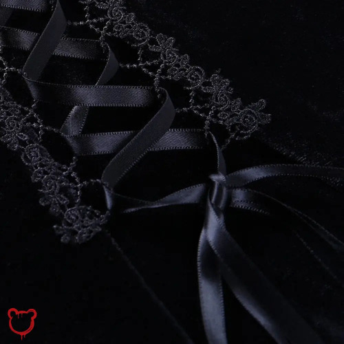 "Velvet Grunge Long Sleeve Dress" - black / L