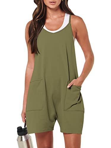 ANRABESS Womens Summer Casual Sleeveless Romper Loose Spaghetti Strap Shorts Overalls Jumpsuit with Pockets 2024 Clothes - XX-Large - 09-army Green