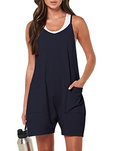 ANRABESS Womens Summer Casual Sleeveless Romper Loose Spaghetti Strap Shorts Overalls Jumpsuit with Pockets 2024 Clothes - X-Large - 10-navy Blue
