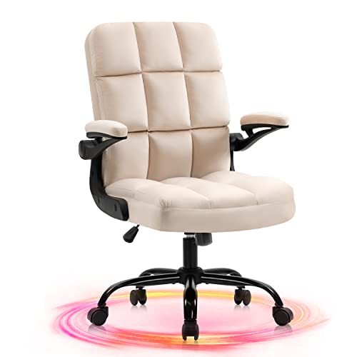 SEATZONE Home Office Chair, Velvet Fabric Comfortable Computer Desk Chair Ergonomic Executive Chair with Lumbar Support, Beige - Portable Beige