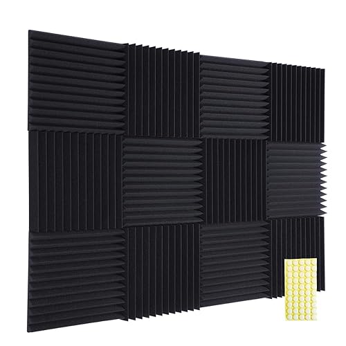 TRUE NORTH Acoustic Foam Panels 12 Pack w/Adhesive - (1"& 2" Thick) Acoustic Panels Sound Absorbing Panel - Sound Panels Noise Reducing For Walls - Sound Foam Panels, Sound Pads For Walls, Noise Foam - 1 Inch - Charcoal Black