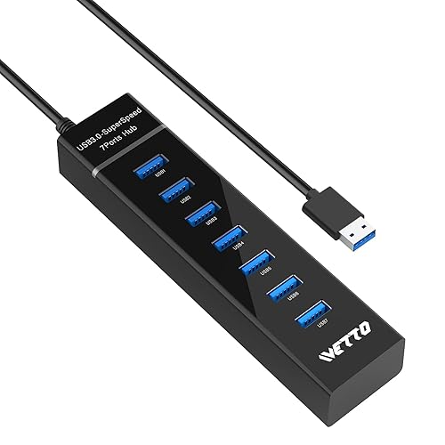 7-Port USB 3.0 Hub, IVETTO Data USB Hub Splitter with 3.3ft Long Cable for Laptop, PC, MacBook, Mac Pro, Mac Mini, iMac, Surface Pro and More - 3.3FT 7-Port