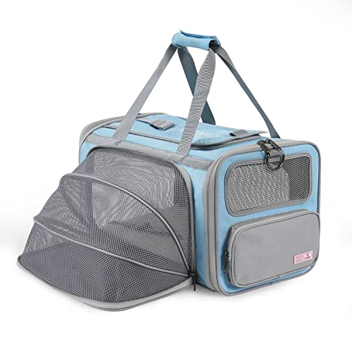 Pawaii Airline Approved Cat Carrier, Cat, Dog Carrier with ID Tag, Collapsible Pet Travel Carrier, Foldable, Protable, Comfortable, Convenient Pet Travel Carrier for Cats and Puppy - Light Grey and Sky Blue