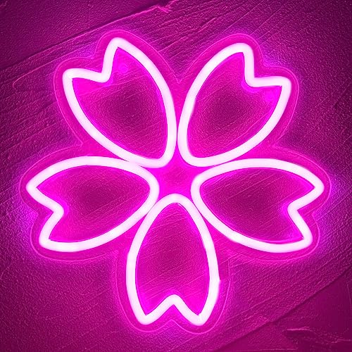 Heliwey Anime Sakura Neon Sign Cherry Blossoms Flower LED Neon Light Sign for Wall Decor Pink Neon Light Room Decor for Teen Girls - Pink