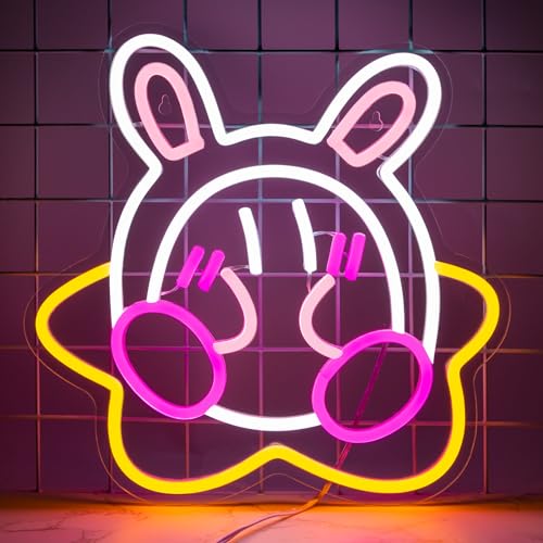 AUGELRE Gaming Neon Sign, Japanese Anime Neon Signs for Wall Decor, Dimmable Cute Led Signs for Bedroom, Aesthetic Light Up Signs for Kids Room Decor Bar Man Cave Game Room Party Decoration Gift - pink white