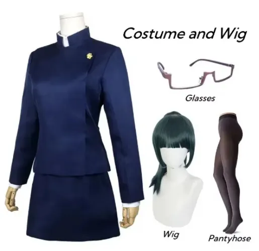 Jujutsu Kaisen Maki Zenin Cosplay Costume Maki Zenin Glasses Wig Top Skirts Full Set Maki Halloween Party Uniform for Women Men