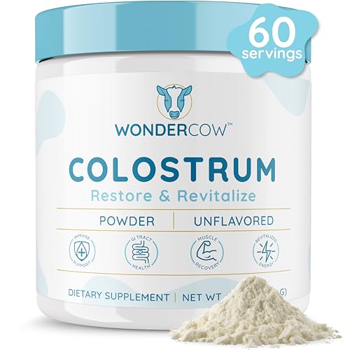 WonderCow Colostrum Powder Supplement for Gut Health, Immune Support, Muscle Recovery & Wellness | 40% IgG Highly Concentrated Pure Bovine Colostrum Superfood, Gluten Free, Unflavored, 60 Servings - Unflavored - 60 serving