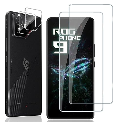 Locofun Protector de Pantalla para ASUS ROG Phone 9 / ROG Phone 9 Pro, 2 Piezas Cristal Vidrio Templado y 2 Piezas Protector Lente Cámara, [Dureza 9H] HD Anti-Arañazos Película Protectora - Rog Phone 9/9 Pro