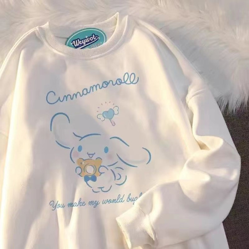 Sanrios Kawaii Anime Kuromi My Melody Cinnamoroll Nette Cartoon Kinder Frühling Herbst Weiß Sweatshirt Basis Schicht Top Geburtstag Geschenk