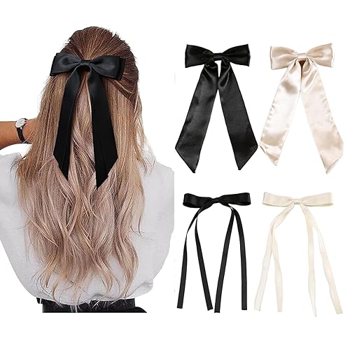 ELKINROVIC Hair Clip for Women, Velvet Mini Bow Alligator Clips Long Soft Small Coquette Bows Ribbon Bowknot Hair Bows for Girls Adult Kids (4Packs) - 4Packs