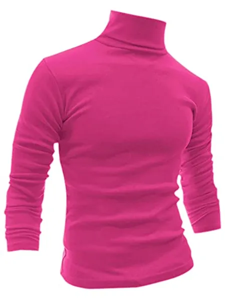 uxcell Men's Turtleneck Top Slim Fit Long Sleeve Pullover Turtle Neck Shirt - 38 - Rose Red