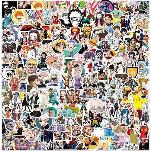 Anime Stickers Mixed Pack, 200PCS Anime Themed Set for teens kids, Popular Classic Japanese Style Stickers Pack for Car, Water Bottle, Skateboard, Laptop, Waterproof Cool Cartoon Stickers Decals - Cartoon