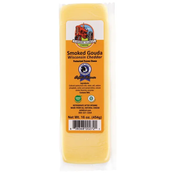 Farmers’ Market Wisconsin Smoked Gouda Cheese | The Pounder 1 Lb of Wisconsin Cheese for Shredding or Slicing - Smoked Gouda
