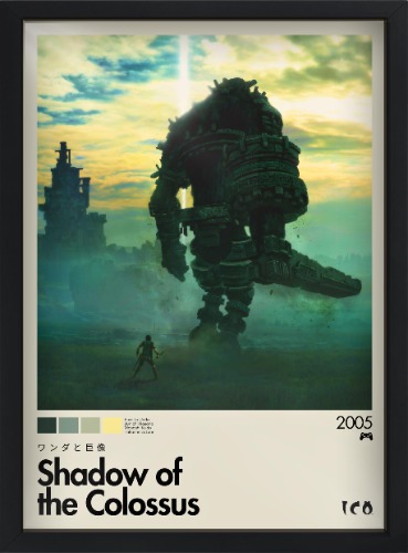 Quadros/Pôster Gamer Decor - Jogos Video Games Minimalista - A4 Com Moldura - 24x33cm (Shadow of the Colossus) - Shadow of the Colossus