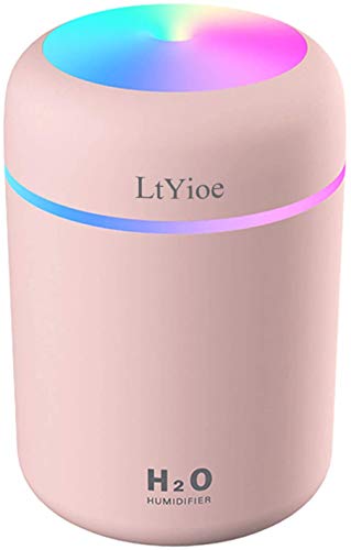 LtYioe Colorful Cool Mini Humidifier, USB Personal Desktop Humidifier for Car, Office Room, Bedroom,etc. Auto Shut-Off, 2 Mist Modes, Super Quiet. (Pink) - Pink