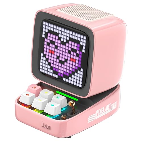 Divoom Wireless Bluetooth Speakers with DIY Pixel Art Screen and Alarms, Ditoo Retro Portable Creative Bluetooth Speaker with Cool RGB Lights Keyboard for PC Desktop Deco, Cute Girls University Gift - Pink