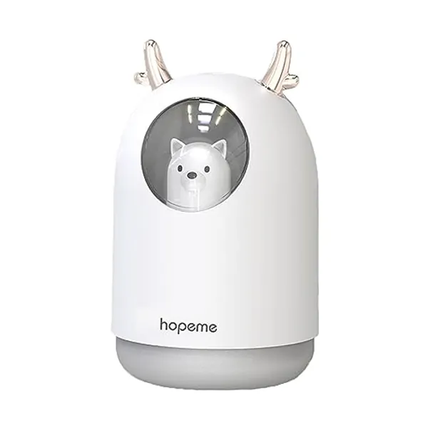 HOPEME Cool Mist USB Humidifier with Adjustable Mist Mode, 300ml Water Tank Lasts Up to 10 Hours, 7 Color LED Lights Changing, Waterless Auto Shut-off for Bedroom, Home, Office (White)…