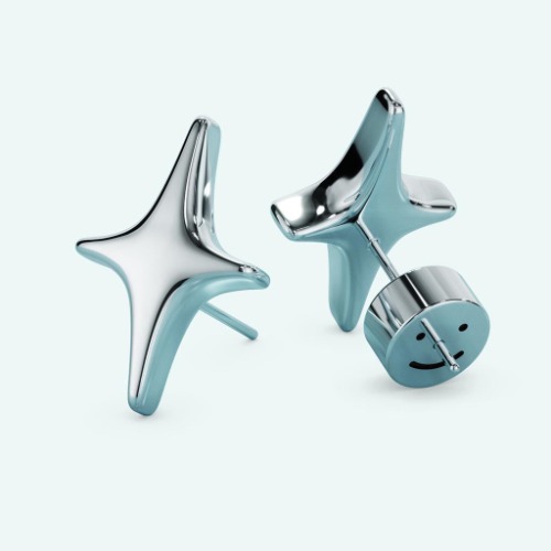 Puffy Stud Earrings - Big Sparkle - Silver / Pair