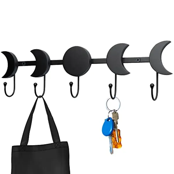 IRISVITA Moon Phase Wall Hanging Hooks (Updated) for Keys, Mug, Jewelry. Key Holder for Wall Decorative, Gothic Decor for Bedroom, Gothic Home Decor, Witch Decor, Matching Screws and Anchors Included