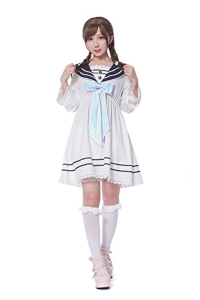 Lemail Girls Sailor School Uniform Chiffon Japanese Long Sleeve Pleated Mini Dress Blue GC269B-M