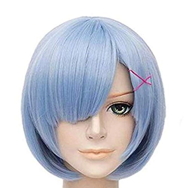 EZ2WORLD Re:Life in a Different World from Zero Ram Rem Short Blue Pink Hairs Cosplay Wigs (Blue)
