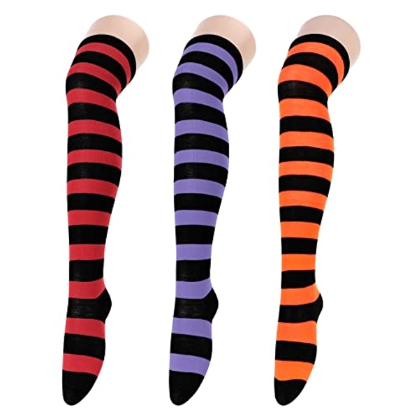 Zando Black Thigh High Socks for Women Halloween Socks Stripes Athletic Socks Novelty Long Socks Extra Long Knee High Socks Programming Socks Tube Socks Leg Warmers Black Striped One Size