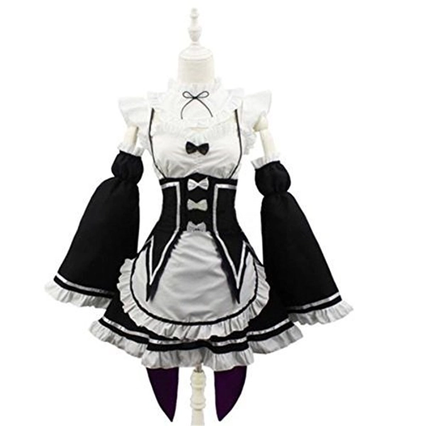 Happylifehere Women Anime Cosplay Costume Lolita Maid Dress with Headband Black with White (S)