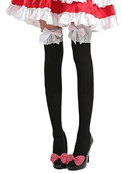 AvaCostume Anime Cosplay Lolita Maid Nylon Over Knee Tight Stockings, Black,One Size