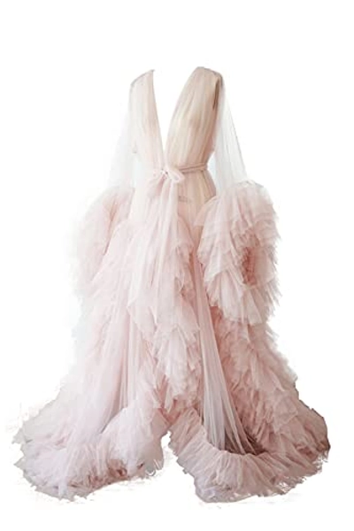 BATHGOWN Sexy Illusion Long Lingerie Tulle Robe Nightgown Bathrobe Sleepwear Bridal Robe Wedding Scarf