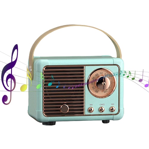 Bluetooth Compact Retro Speakers with Radio - Blue