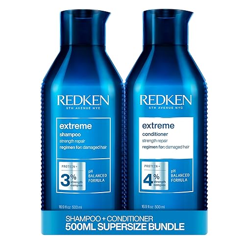 REDKEN Extreme Shampoo and Conditioner, For Damaged Hair, Repairs Strength & Adds Flexibility - 500 ml (Pack of 2)