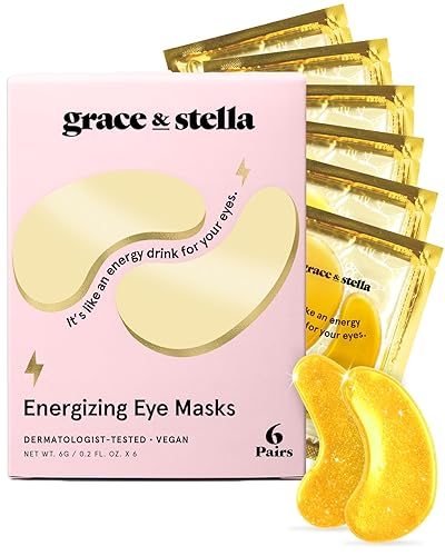 grace & stella Under Eye Mask Dark Circles - Under Eye Patches, Puffy Eyes, Undereye Bags, Wrinkles - Bachelorette Party Favors, Women Gifts, Vegan, Cruelty-Free Eye Patches for Adults (6 Pairs, Gold) - Gold (6 Pairs)