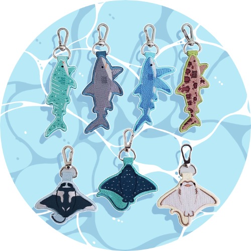 Elasmobranchs! Embroidered Keychains - Blue Shark