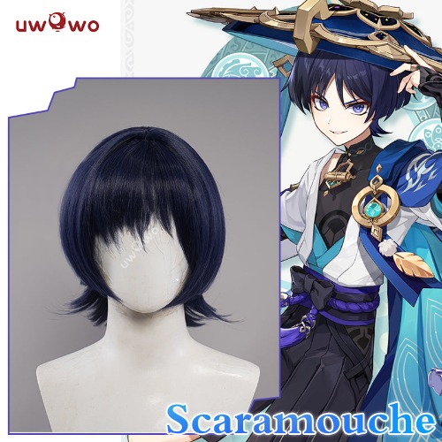 Uwowo Genshin Impact Wanderer Scaramouche Sumeru Anemo Cosplay Wig Short Hair