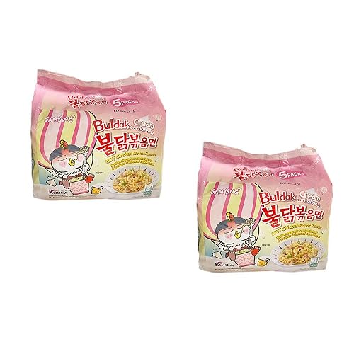 [2-Pack]Samyang Buldak Cream Carbonara Hot Chicken Flavor Ramen [Pack of 5 700g (140g x5)]X2 - 700 g (Pack of 2)