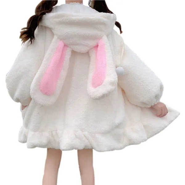 Femmes Mignon Lapin Oreille À Capuche À Manches Longues Fuzzy Fluffy Lapin Tops Sweat Kawaii Veste Manteaux
