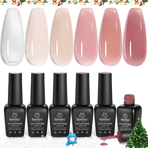 beetles Gel Polish Jelly Gel Nail Polish Set 6 Colors Neutral Sheer Milky White Nude Pink Gel Polish Kit Translucent Soak off Uv Nail Gel Diy Manicure 2024 New Nail Trend Nail Polish beetles Gel Polish Valentine's