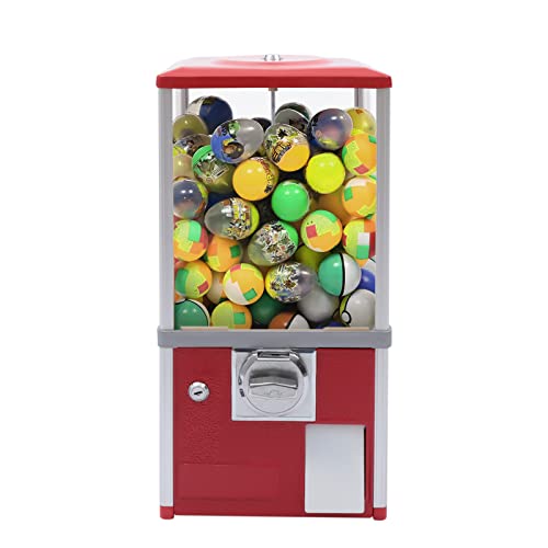 Gdrasuya10 20.87Inch Vending Machine Commercial Candy Gumball Machine Vending Dispenser Freestanding Candy Dispenser for 1.1-2.1inch Ball Game Stores and Retail Stores Use(Red and White) - Red