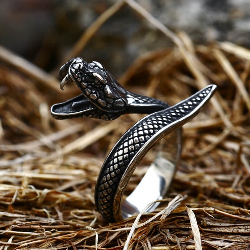 Vintage Cobra Stainless Steel Snake Ring - Silver / 8