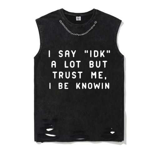 Funny Humor Vintage Washed Cotton Vest Top - Black / XL (Bust 104 cm)