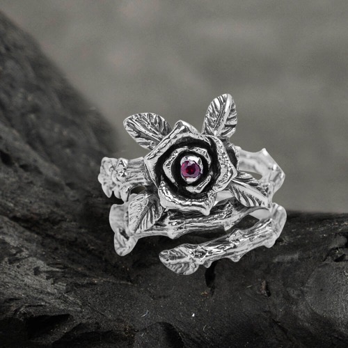 Gothic Rose Sterling Silver Ring - 925 Silver / 7.5