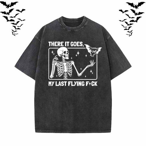 There It Goes Skull Flying Bat Short Sleeve T-shirt - Black / XL (Bust 112 cm)