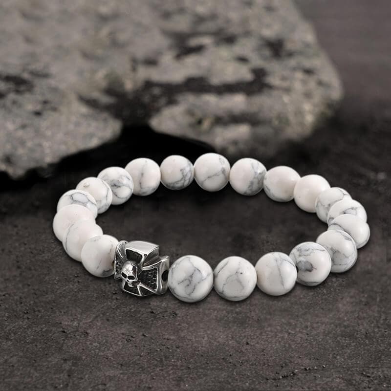 Cross Skull Turquoise Stainless Steel Bracelet - White