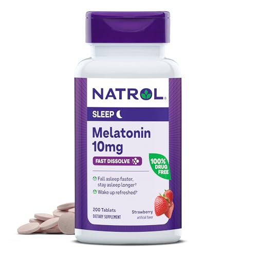 Natrol Fast Dissolve Melatonin 10 mg, Dietary Supplement for Restful Sleep, Fast-Dissolve Tablets for Adults, 200 Strawberry-Flavored Melatonin Tablets, 200 Day Supply - Strawberry - 200 Count (Pack of 1)