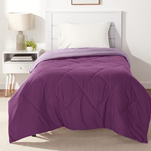 Amazon Basics Reversible Lightweight Microfiber Comforter Blanket, Twin/Twin XL, Plum/Light Purple - Plum / Light Purple - Twin/Twin XL - 1-Pack