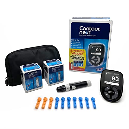 CONTOUR NEXT Blood Glucose Monitoring System – All-in-One Kit for Diabetes with Glucose Monitor and 20 Test Strips For Blood Sugar & Glucose Testing - Glucose Monitoring System Kit